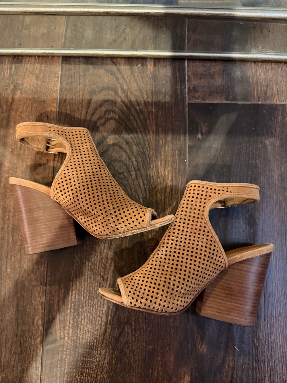 Tori Burch Perforated Block Heel Peep-Toe Sandals